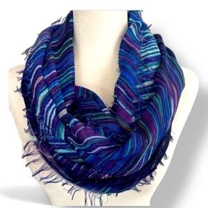 Multicolor Colorful Blue Black Teal Stripe Bohemian Infinity Scarf Spring Fun